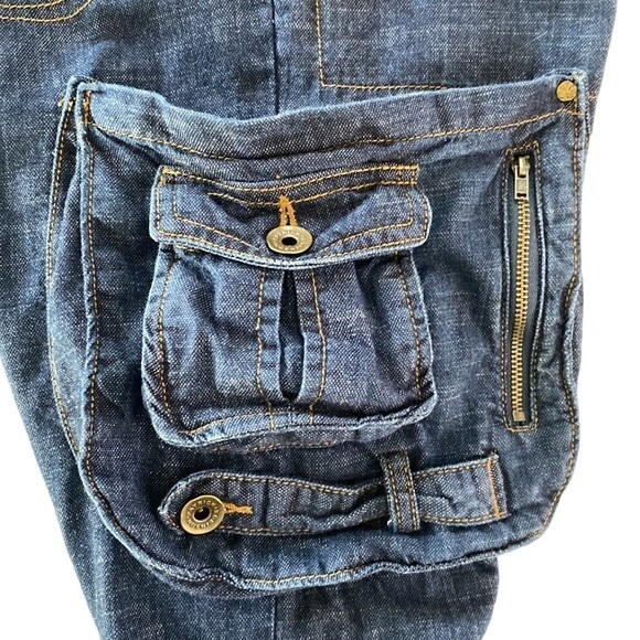 Patrick Robinson for Target Wide Leg Denim Cargo Distressed Jeans Dark Wash - Picture 16 of 16